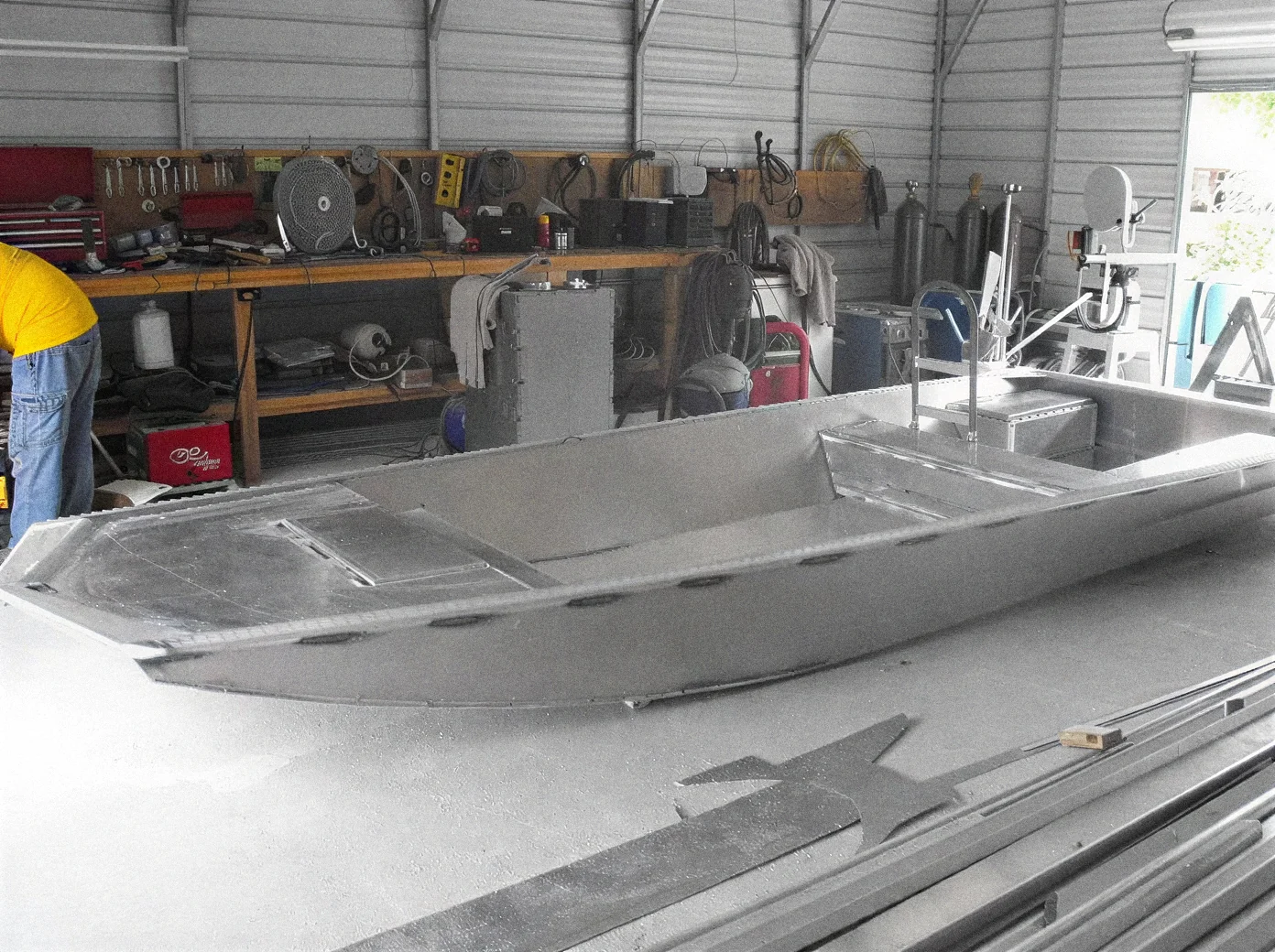 Aluminum boat under construction at the EMF shop